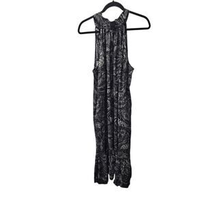 Torrid-Plus Size 2X High-Neck Tie-Back Black and Grey Dress Dark Tropical Print